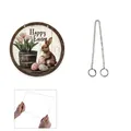 Tableau des tailles pour décor de Pâques en acrylique de 15 cm avec chaîne en argent - Lapin Brun et Tulipes (DP20008)