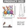 Flat acrylic Easter bunny door sign with measurements showing 15.3cm x 15cm size - Three Bunnies with Eggs Style (DP20013) / 15x15.3cm