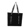 Fashionable black corduroy tote bag with Pink Hot printed shoulder straps for daily use - Black