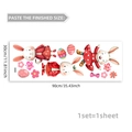 Detail of Easter wall stickers showing 30x90cm sheet with red bunny and floral motifs - Bunnies in Red Dresses Style (M20842)