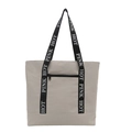Minimalist light gray corduroy tote bag with letter print straps and front zipper pocket - White