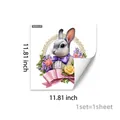 Detail of 30cm Easter bunny wall decal with floral rose pattern and adhesive texture - Bunny with Purple Bow Style (M20843)