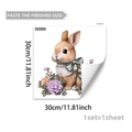 Detailed view of Easter rabbit wall sticker with flowers and bow, measuring 30x30cm - Bunny with Teal Bow Style (M20844)