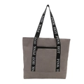 Grey corduroy tote bag with front zipper pocket and lettered PINK HOT handles - Light Gray