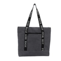 Dark grey corduroy tote bag with Pink Hot letter straps and front zipper pocket - Dark Gray