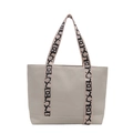 Fashionable color-block corduroy tote bag with patterned wide shoulder straps for women - White