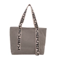 Gray corduroy tote bag featuring patterned wide straps and large capacity for commuting - Light Gray