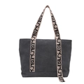 Dark grey corduroy tote bag with contrasting wide geometric pattern shoulder straps - Dark Gray