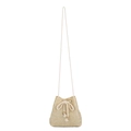 Mini-Stroh-Beuteltasche in Beige mit Kordelzug und dekorativem Schleifen-Detail - Khaki