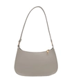 Borsa hobo beige minimalista a mezzaluna con chiusura a zip dorata e tracolla piatta - Bianco