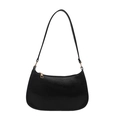 Borsa a spalla nera a mezzaluna con cerniera dorata e texture in pelle liscia - Nero