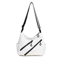 White large capacity nylon tote bag with multi-pockets and adjustable black shoulder strap - White