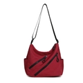 Large burgundy nylon tote bag with multi-pocket design and adjustable shoulder strap - Red
