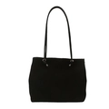 Black corduroy tote bag with thin shoulder straps and silver metal ring details - Black
