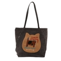 Bolso tote de pana gris oscuro con bordado de gato y detalles de cremallera - Gris