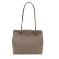 Brown corduroy shoulder tote bag with textured stripes and decorative knot detail - Gray