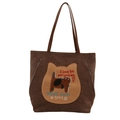 Bolso tote de pana marrón oscuro con parche de gato y decoraciones de cremallera - Marrón