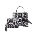 Set 3 pezzi borse a mano stile francese a righe zebrate con borsa tote e tracolla - Nero (Stampa Zebra)