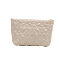 Champagne gold quilted clutch with heart pattern and metallic finish for women - White