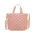 Pink quilted nylon tote bag with ivory straps and adjustable crossbody shoulder belt - Light Pink