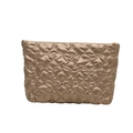 Champagne gold quilted clutch bag with heart pattern and zipper closure for women - Gold