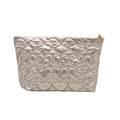 Pochette metallizzata oro champagne con trapuntatura a cuore e cerniera in oro rosa - Argento