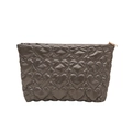 Metallic dark brown heart quilted clutch bag with golden top zipper for women - Gray