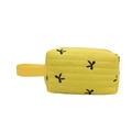 Quilted yellow makeup bag with black butterfly embroidery and webbing handle strap - Yellow