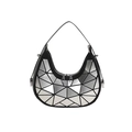 Silver geometric laser-cut crescent bag with modern metallic triangle holographic finish - Silver