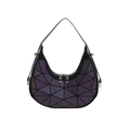 Metallic purple geometric crescent underarm bag with reflective triangular paneling and zip - Colorful