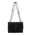 Bolso bandolera negro acolchado con logo plateado y elegantes flecos de cadena - Negro