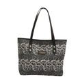 Grande borsa tote leopardata grigia con spalline nere e dettagli in borchie d'oro - Grigio