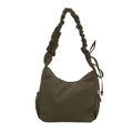 Borsa tote verde oliva minimalista con spalline a pieghe e dettagli con coulisse - Verde