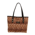 Borsa tote leopardata con tracolla nera e targhetta del marchio distintivo - Marrone