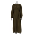 Dunkelolivgrünes französisches Maxikleid mit langen Ärmeln, Falten und Taillenband für Damen - S / Grün