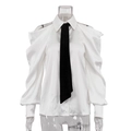 Camicia in raso bianco con spalle scoperte e cravatta nera per un look elegante e formale - S / Bianco