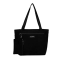 Large black corduroy tote bag with small pouch and Fashion Instinct logo tag - Black