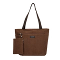 Minimalist large-capacity brown corduroy tote bag with matching coin purse and top handles - Brown