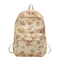Beige Capybara print casual canvas backpack with front pocket for students - Yellow