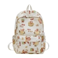 Cream canvas backpack with cute capybara prints and functional side pockets for school - Off White