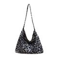 Borsa tote alla moda con stampa leopardata nera e grigia e tracolla minimalista - Bianco Sporco