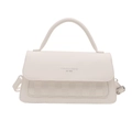 Borsa baguette bianca minimalista con motivo a griglia goffrato e fibbia argento - Bianco