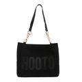 Black large capacity tote bag with HOOTO logo and gold chain accents on straps - Black