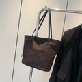 Fashionable black tote bag with red heart pattern and delicate black lace bow detail - Lace Bow Style / Black Red Heart (XY9080)