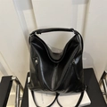 Versatile black faux leather tote bag with dual zippers and adjustable straps for women - Black Without Pendant