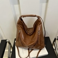 Zaino tote vintage marrone di grande capacità con cerniere decorative e stile retrò - Senza Ciondolo / Marrone