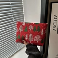 Trousse à maquillage rouge de Noël avec motifs sapins verts et fermeture zippée - Noël arbre