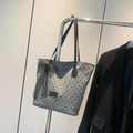Silver tote bag with black heart polka dots and a lace bow detail for women - Lace Bow Style / Dark Gray Heart Polka Dot (XY9080)