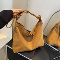 Brown suede tote bag with knotted wide strap design for minimalist daily commuting style - Brown