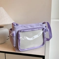Light purple casual crossbody bag with transparent front pocket and mesh detail - Purple